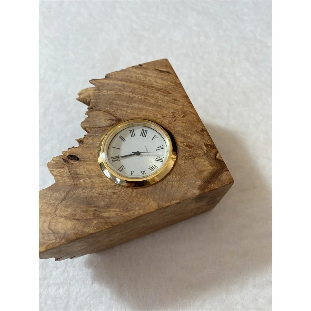 Charles Elkan Burl Wood Rough Edge Book‎ End Analog Clock MCM Not Working